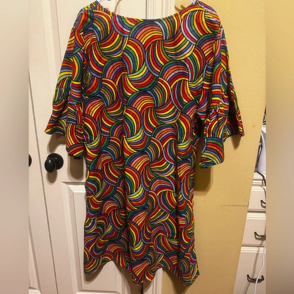 Lapogee Women’s Rainbow Colorful Short Ruffle Sleeve Plus Size Dress Sz 2X - Picture 9 of 11